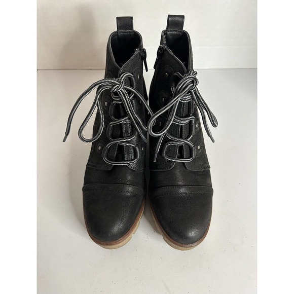 MIA Grant Black Lace Up Rubber Wedge Heel Ankle Bootie BootsY2K Chunky 6.5 - Picture 4 of 8
